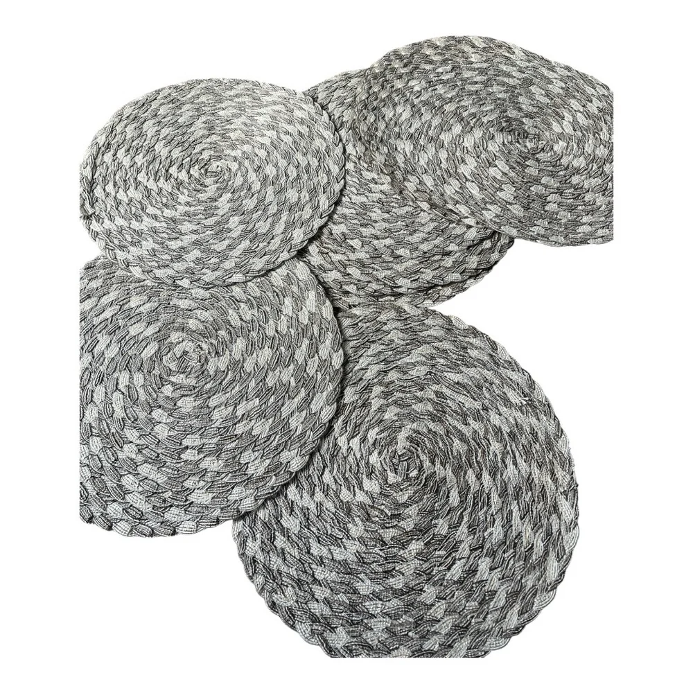 Neutral 15” Round Braided Placemats Set‎ of 12 Mist Grey